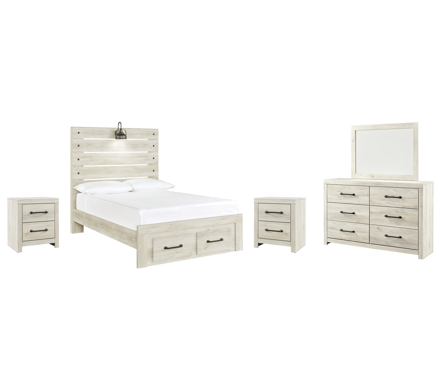 Cambeck Panel Bed With Mirrored Dresser And 2 Nightstands