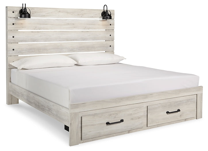 Cambeck Panel Bed With 2 Storage Drawers With Mirrored Dresser And Chest