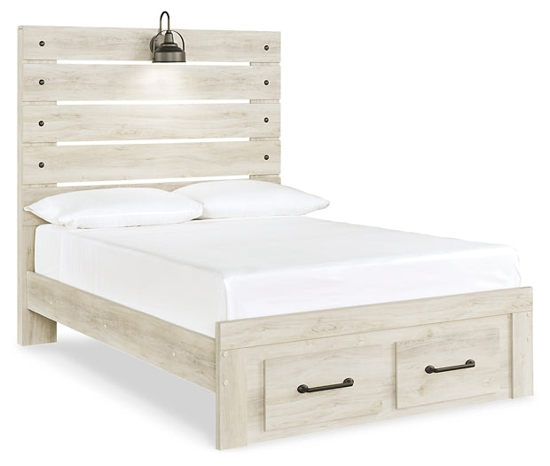 Cambeck Panel Bed With 2 Storage Drawers With Mirrored Dresser And Chest