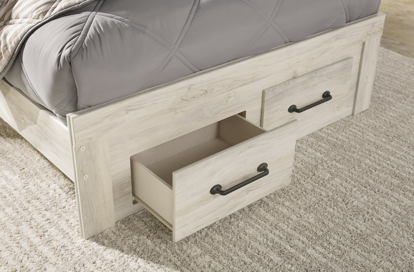 Cambeck Panel Bed With 2 Storage Drawers With Mirrored Dresser And Chest