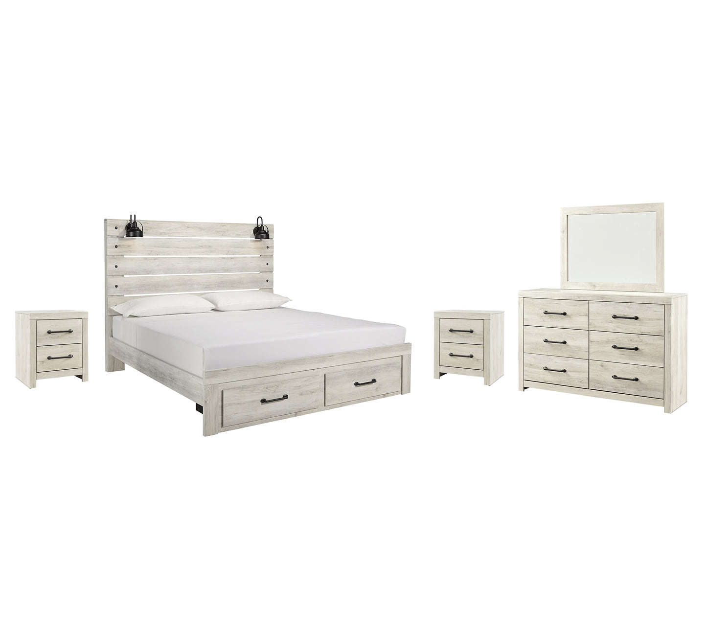 Cambeck Panel Bed With Mirrored Dresser And 2 Nightstands