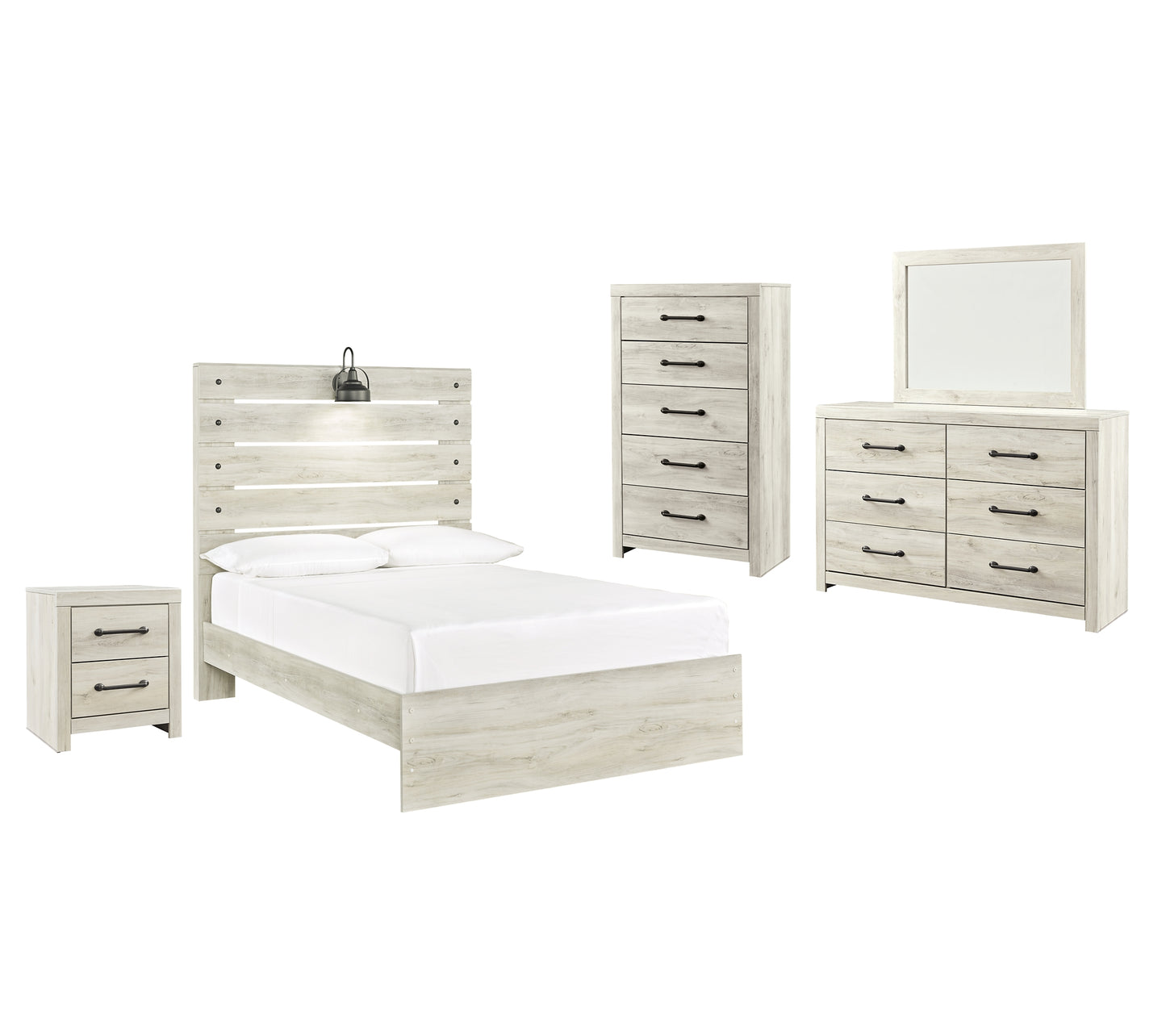 Cambeck Panel Bed With Mirrored Dresser, Chest And Nightstand