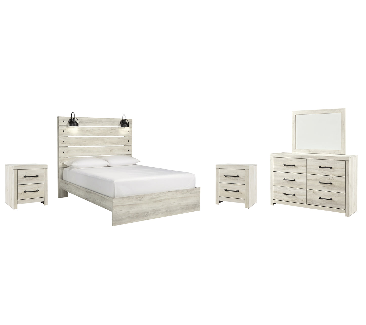 Cambeck Panel Bed With Mirrored Dresser And 2 Nightstands