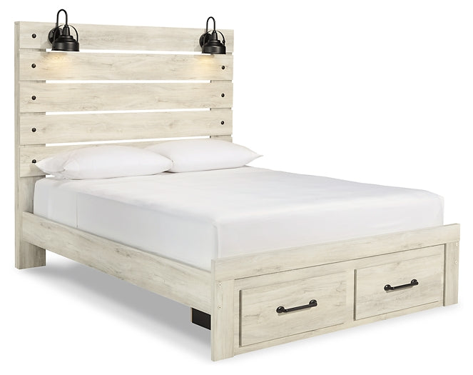 Cambeck Panel Bed With 2 Storage Drawers With Mirrored Dresser And Chest