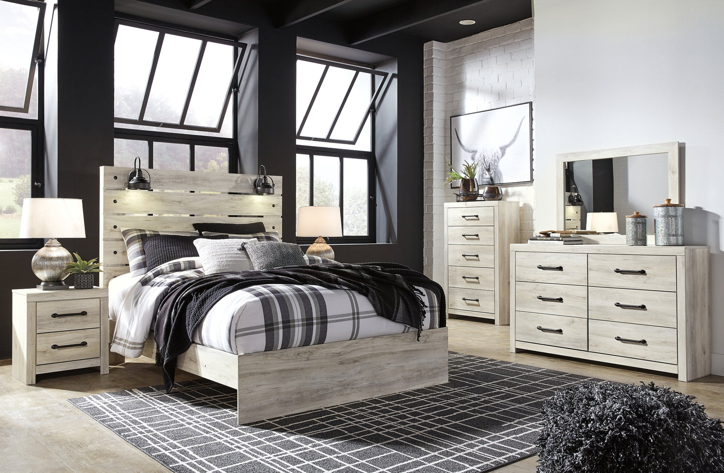 Cambeck Panel Bed With Mirrored Dresser, Chest And Nightstand