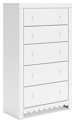 Mollviney Twin Panel Headboard with Mirrored Dresser, Chest and Nightstand
