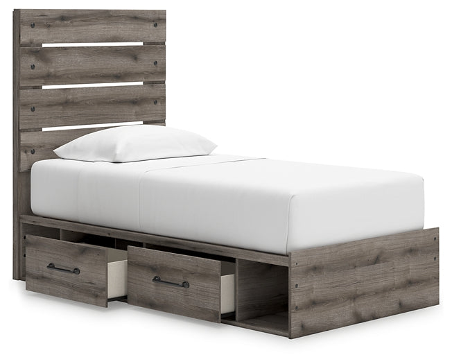 Graystorm Twin Panel Storage Bed with Mirrored Dresser, Chest and Nightstand