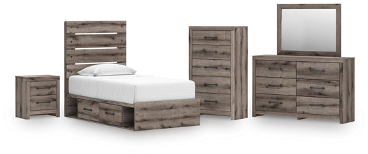 Urbanoore Twin Panel Storage Bed, Dresser, Mirror, Chest and Nightstand