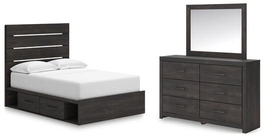 Delmorta Full Panel Storage Bed, Dresser and Mirror