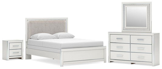 Birmonton Queen Upholstered Panel Bed, Dresser, Mirror and Nightstand