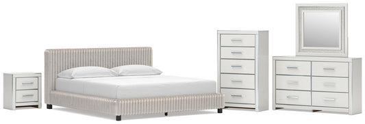 Birmonton California King Upholstered Bed, Dresser, Mirror, Chest and Nightstand