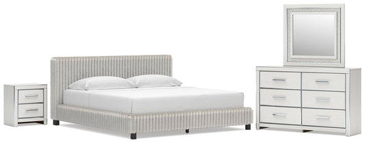 Birmonton King Upholstered Bed, Dresser, Mirror and Nightstand
