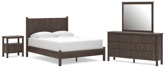 Cadmori Queen Panel Platform Bed, Dresser, Mirror and Nightstand