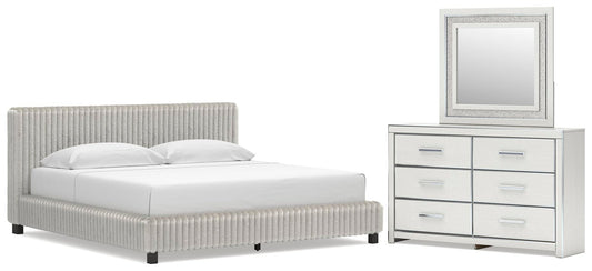 Birmonton King Upholstered Bed, Dresser and Mirror