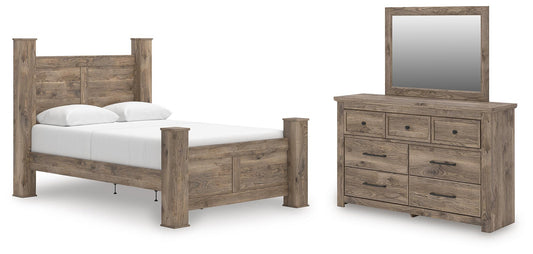 Keithland Queen Poster Bed with Mirrored Dresser