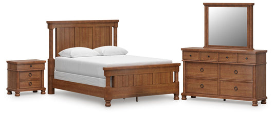 Chadworth Queen Poster Bed with Mirrored Dresser and Nightstand