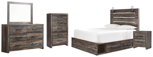 Drystan Queen Panel Bed with 4 Storage Drawers, Dresser, Mirror, Chest and Nightstand