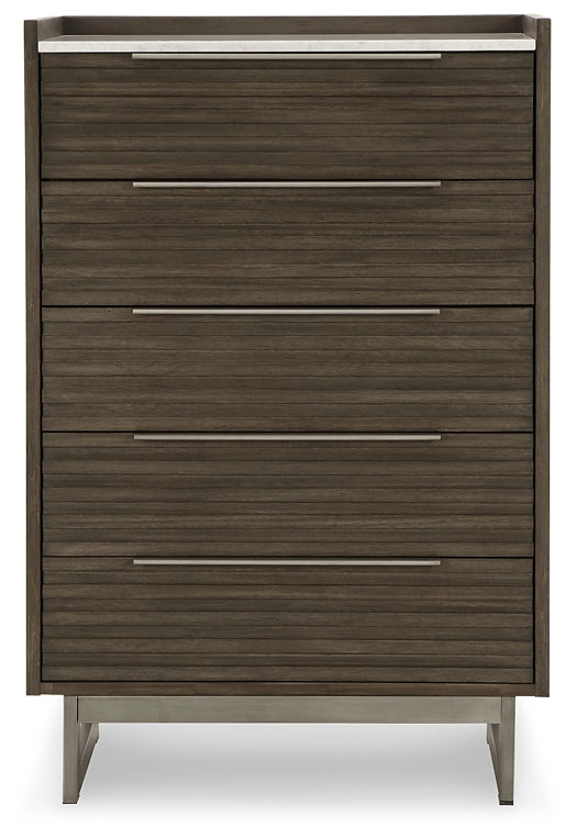 Arkenton California King Panel Bed with Mirrored Dresser, Chest and 2 Nightstands
