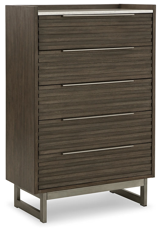 Arkenton California King Panel Bed with Mirrored Dresser, Chest and 2 Nightstands