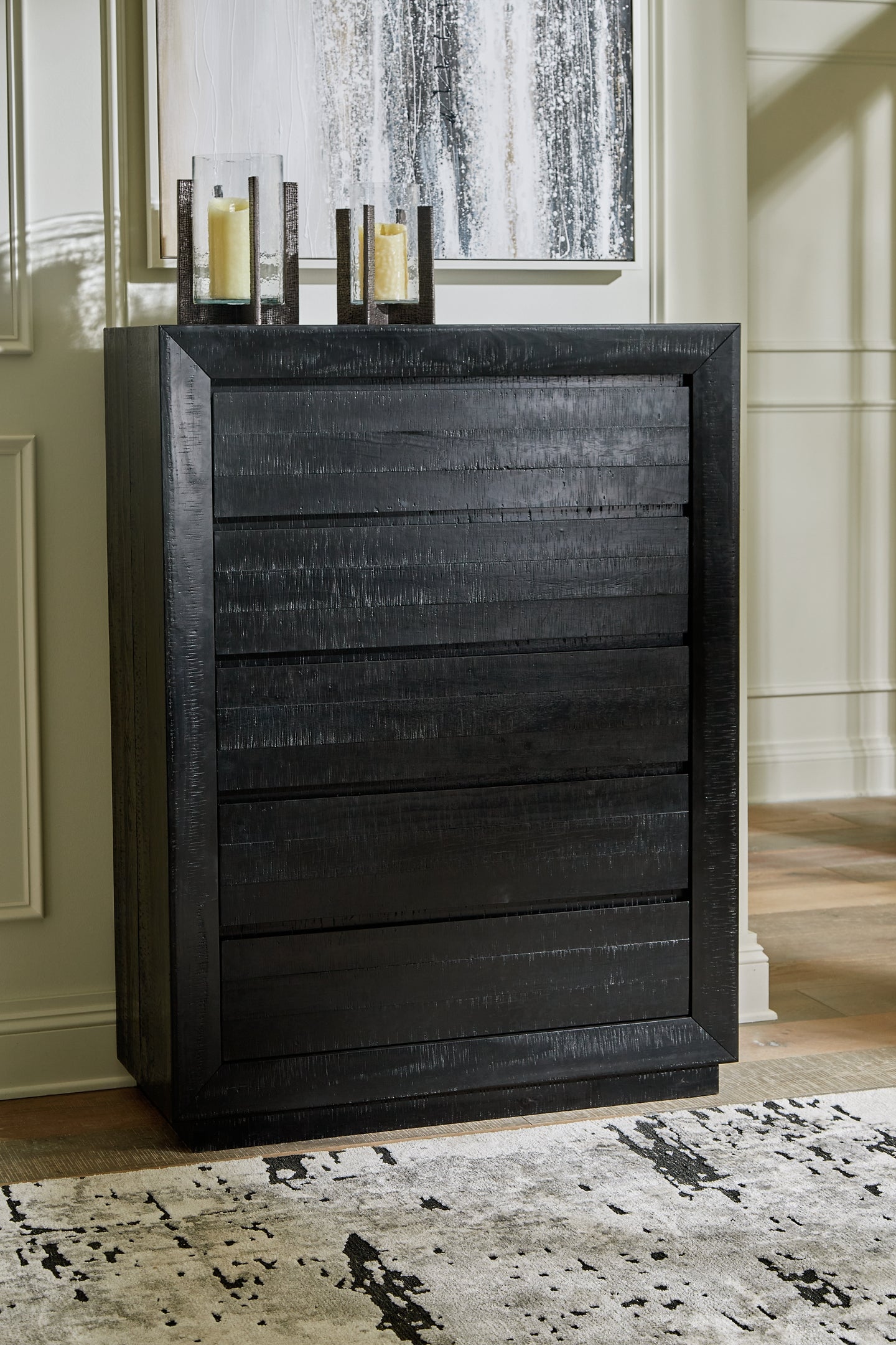 Londer Queen Panel Bed with Mirrored Dresser, Chest and 2 Nightstands