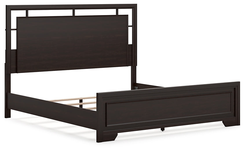 Covetown King Panel Bed with Mirrored Dresser, Chest and Nightstand