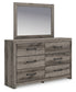 Graystorm Queen Panel Bed with Mirrored Dresser and Chest