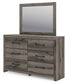 Graystorm King Panel Bed with Mirrored Dresser and Chest
