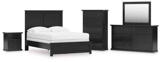 Full Panel Bed with Mirrored Dresser, Chest and Nightstand
