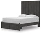 Queen Panel Storage Bed with Mirrored Dresser and Nightstand