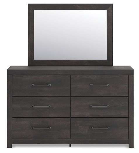 Hollivern King Panel Bed with Mirrored Dresser and Chest