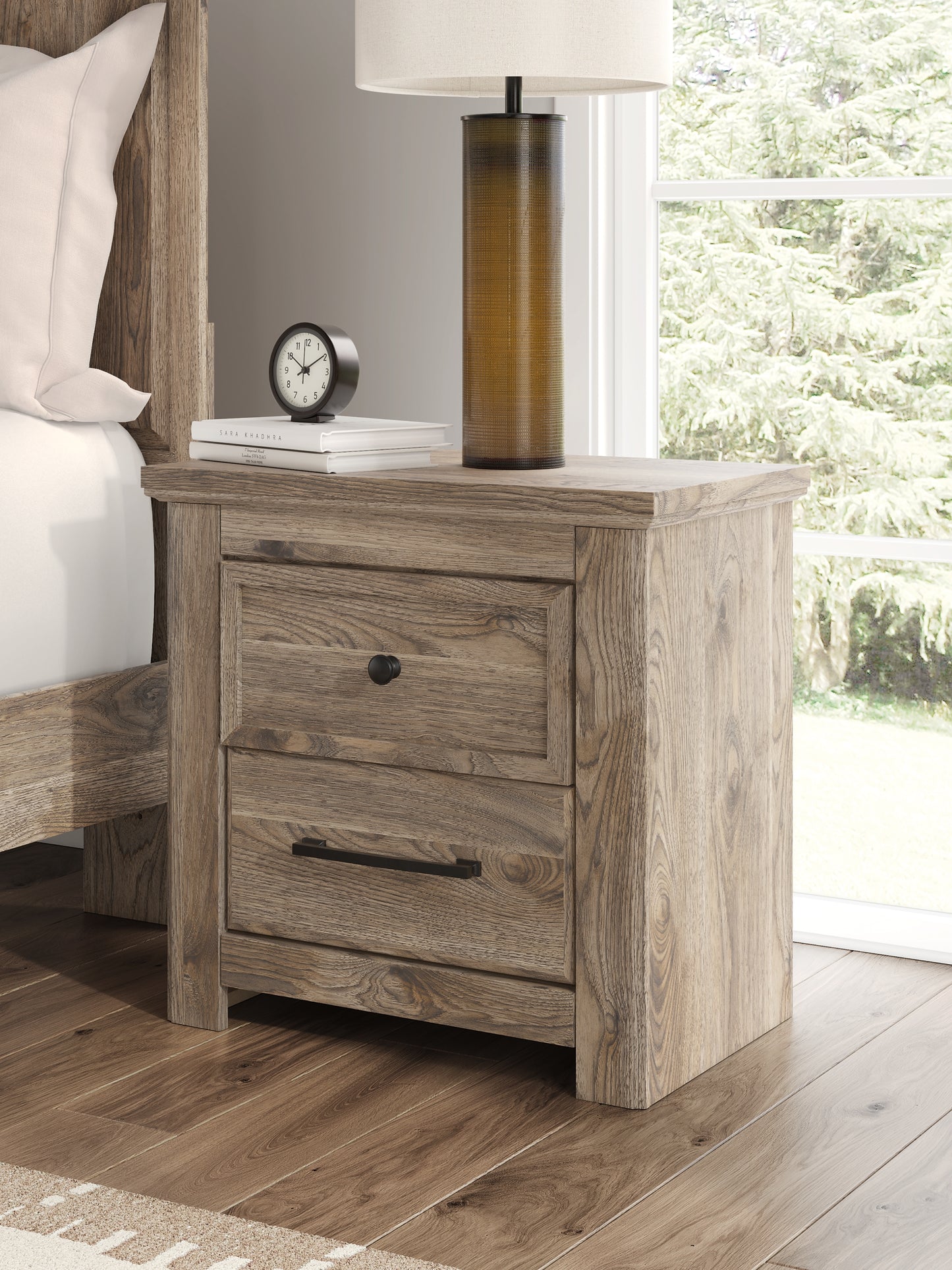 Rusticott King Panel Bed with Mirrored Dresser and Nightstand