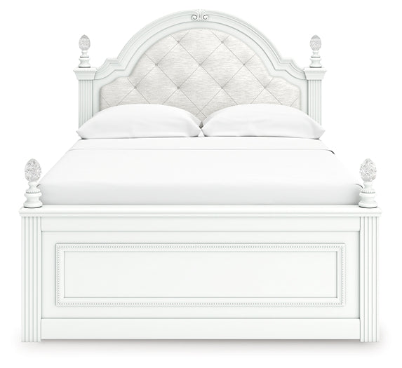 Kozlani Full Upholstered Panel Bed, Dresser, Mirror and Nightstand