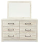 Cambeck Queen Panel Bed with 2 Storage Drawers with Mirrored Dresser