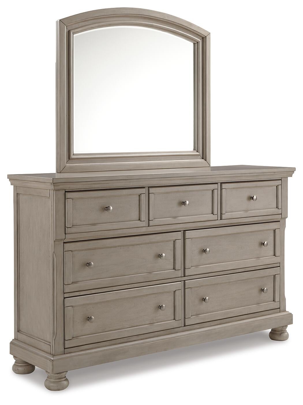 Lettner King Sleigh Bed with 2 Storage Drawers with Mirrored Dresser, Chest and Nightstand