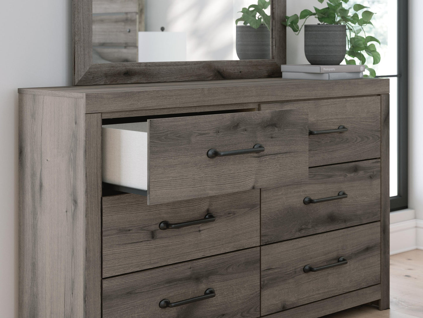 Graystorm Full Panel Storage Bed, Dresser, Mirror, Chest and Nightstand