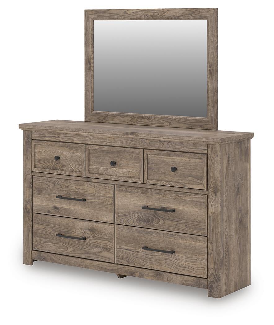 Rusticott King Panel Bed with Mirrored Dresser and Nightstand