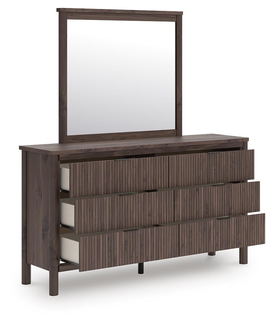 Cadmori Twin Upholstered Panel Bed, Dresser, Mirror and Nightstand