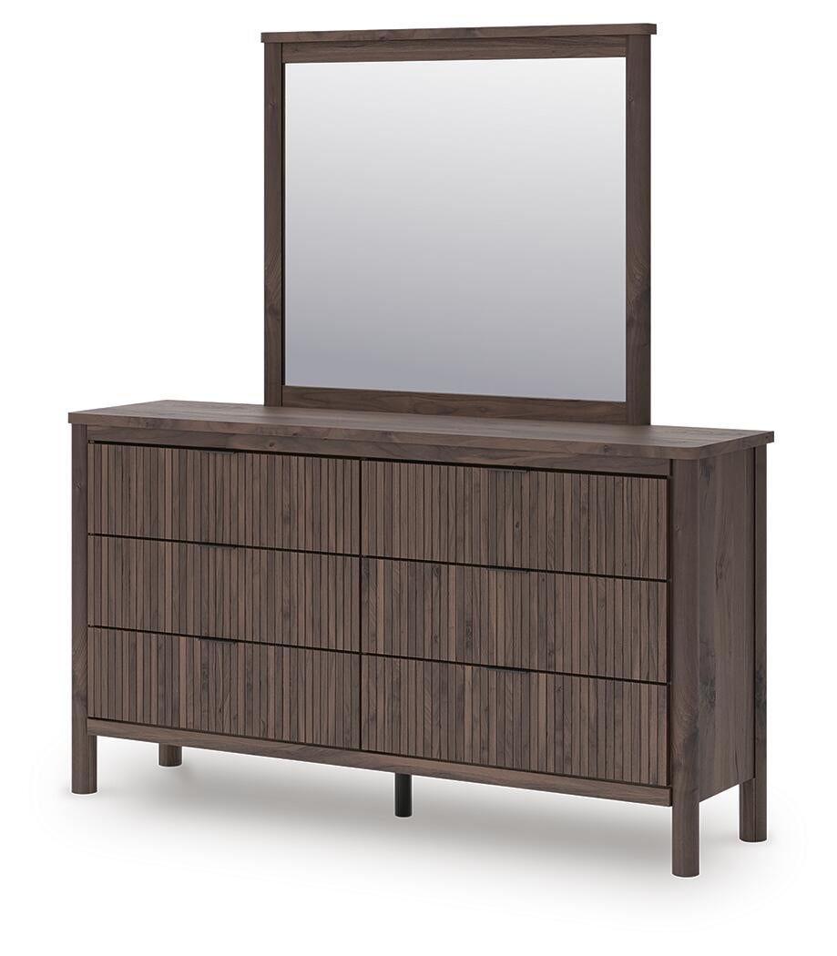 Cadmori Twin Upholstered Panel Bed, Dresser, Mirror and Nightstand