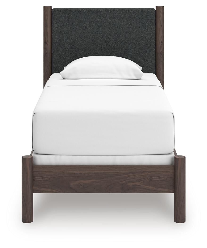 Cadmori Twin Upholstered Panel Bed, Dresser, Mirror and Nightstand