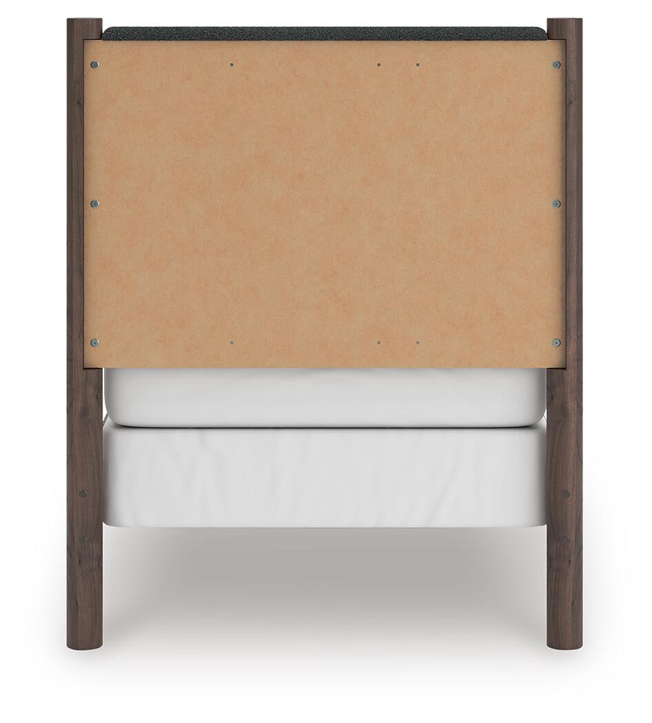 Cadmori Twin Upholstered Panel Bed, Dresser, Mirror and Nightstand