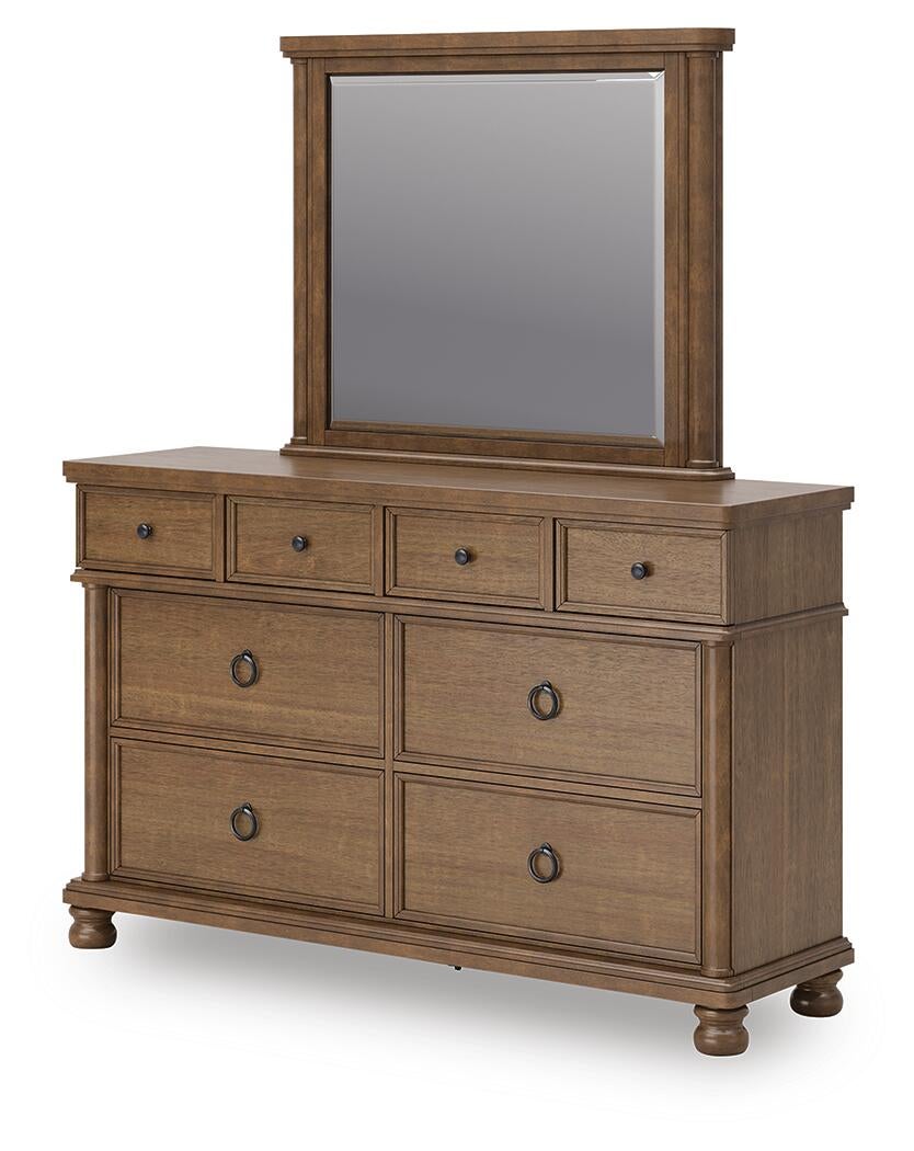 Chadworth King Poster Bed with Mirrored Dresser and Nightstand