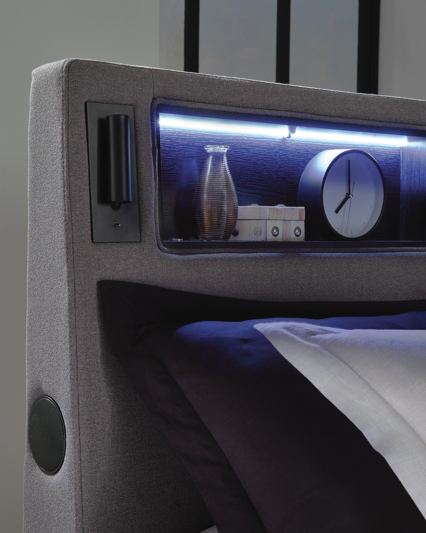Cayberry California King Upholstered Bed with Wireless Audio