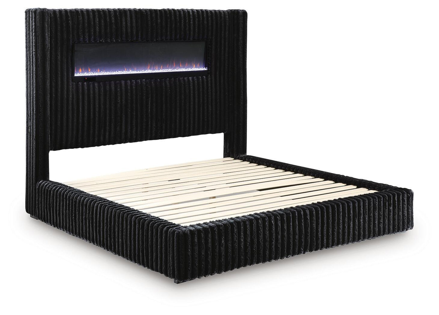 Agrander King Upholstered Bed with Fireplace and Wireless Audio