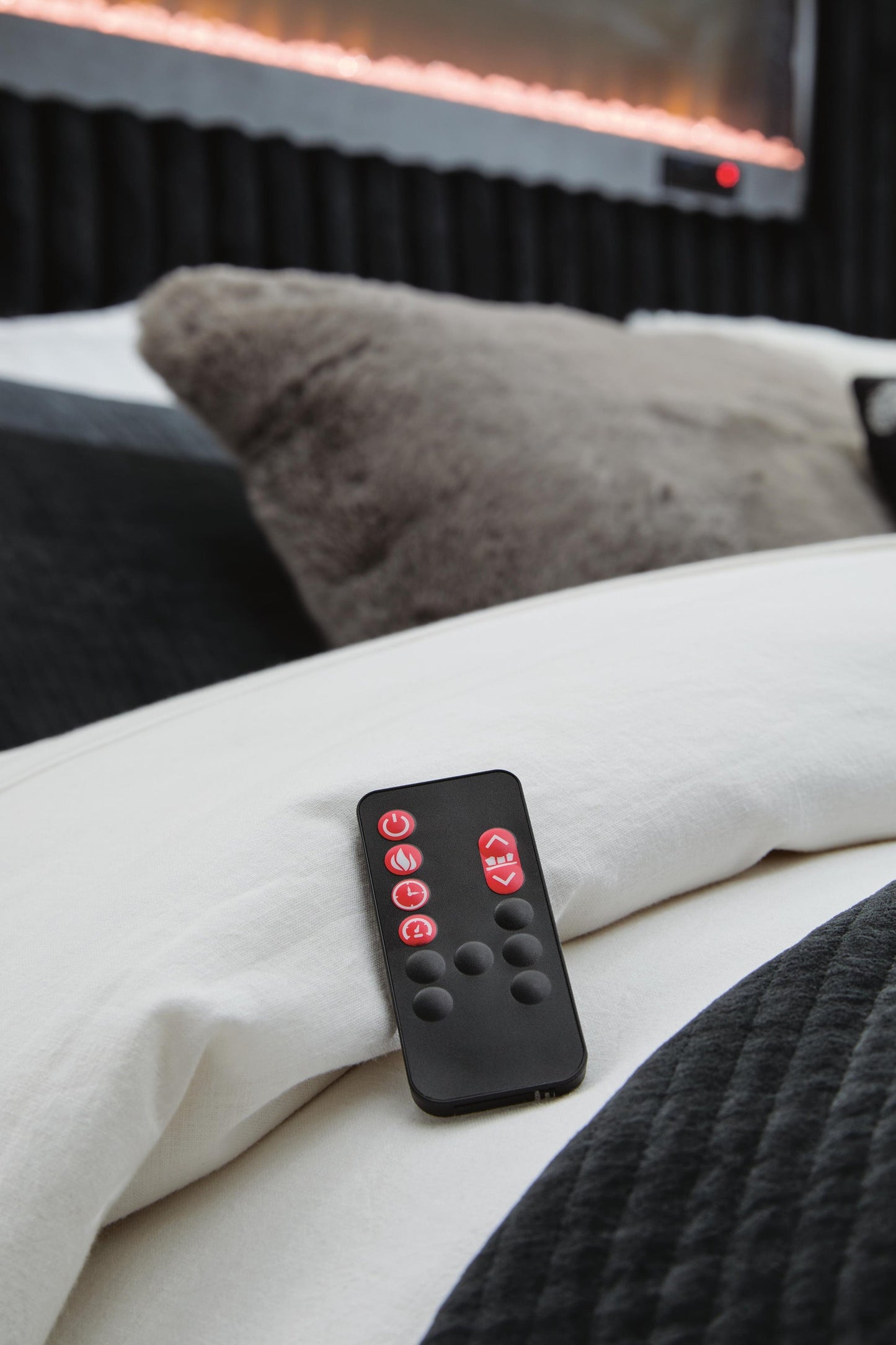 Agrander Queen Upholstered Bed with Fireplace and Wireless Audio