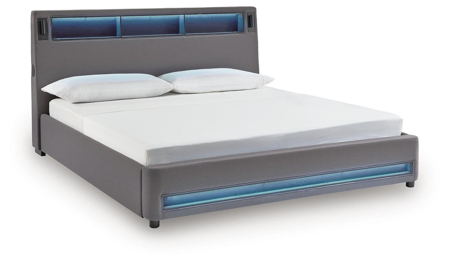 Cayberry California King Upholstered Bed with Wireless Audio