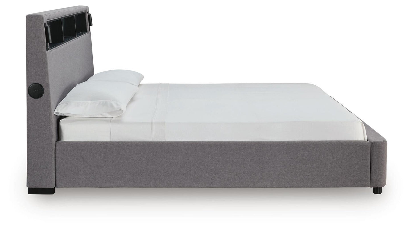Cayberry King Upholstered Bed with Wireless Audio