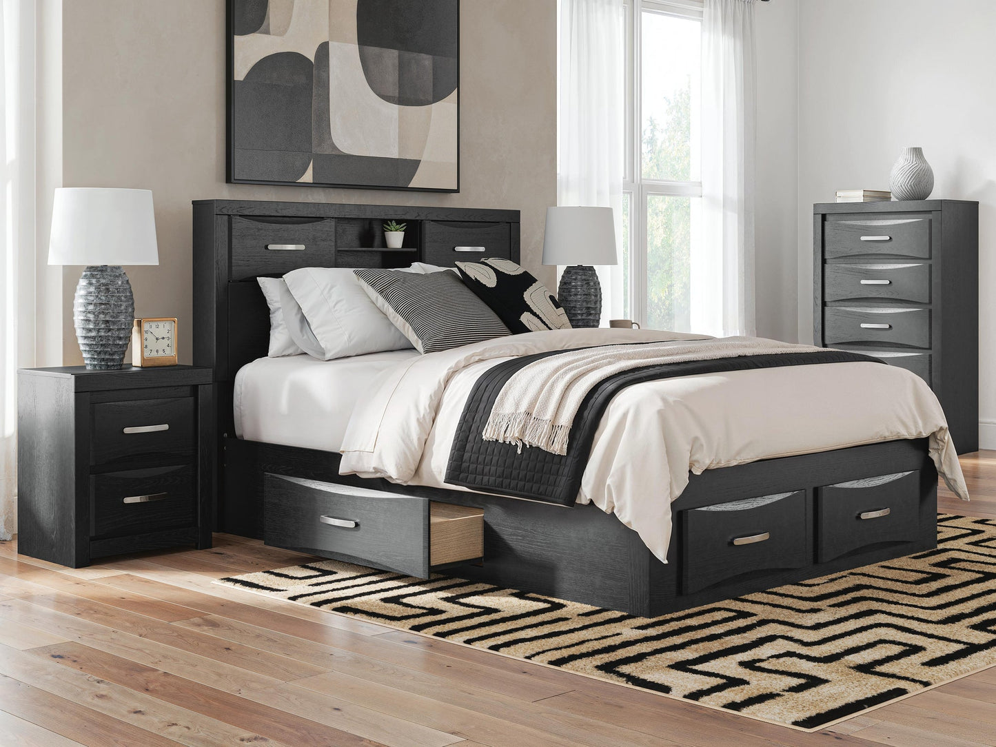 Jeffon Queen Bookcase Bed with Storage