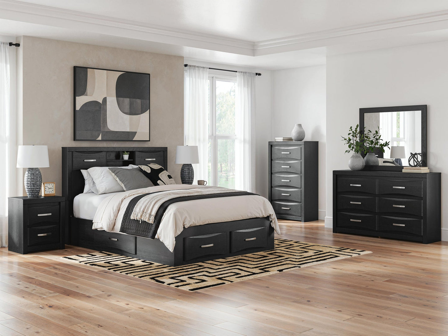 Jeffon Queen Bookcase Bed with Storage