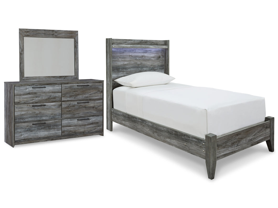 Baystorm Twin Panel Bed with Mirrored Dresser