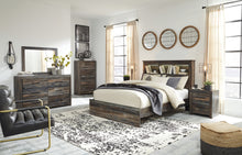 Load image into Gallery viewer, Drystan Queen/Full Bookcase Headboard with Mirrored Dresser, Chest and 2 Nightstands
